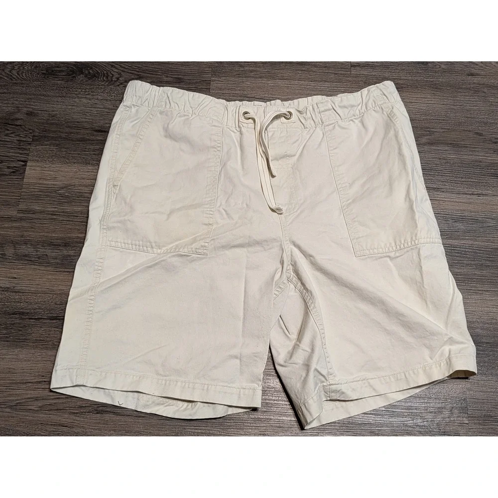 Peter Millar Mens L Pima Cotton Drawstring Shorts Cream Off White Casual